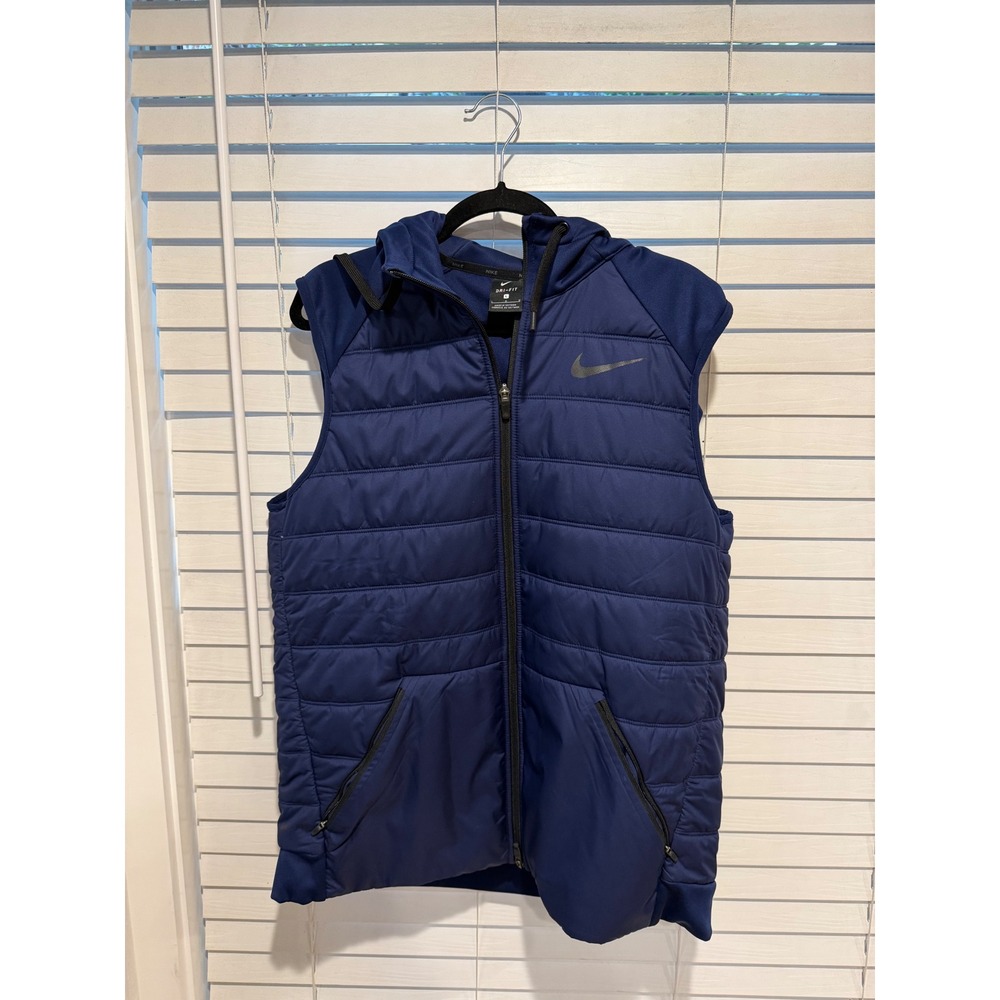Nike Dri-FIT Navy Blue Hooded Puffer Vest Mens Large Quilted Full Zip RN56323